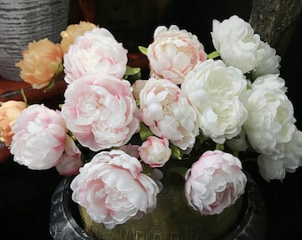 Quality Peony Bouquet with Bud, Artificial Paeony Flower Bundle, Chinese Vintage Home Floral, Wedding Party Centerpiece, Lounge Arrangement