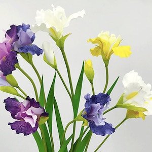 Quality Iris Stem with Bud, Artificial Iris Flower, Living Room Floral Arrangement, Rustic Wildflower Decoration, Party Table Centerpiece