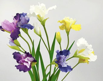 Quality Iris Stem with Bud, Artificial Iris Flower, Living Room Floral Arrangement, Rustic Wildflower Decoration, Party Table Centerpiece