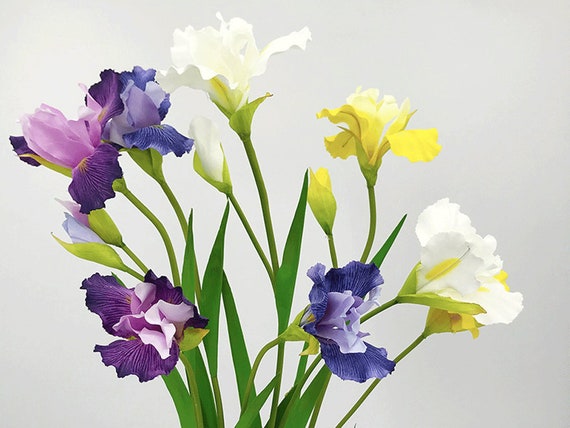 Quality Iris Stem with Bud, Artificial Iris Flower, Living Room Floral Arrangement, Rustic Wildflower Decoration, Party Table Centerpiece