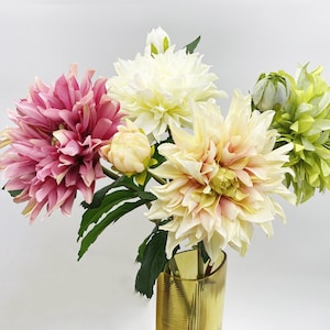 Artificial Dahlia Stem with Flower Bud, Faux Quality Dahlia Flower, Realistic Dahlias, Home Floral Decor, Dahlias for Wedding Bouquet, Gift