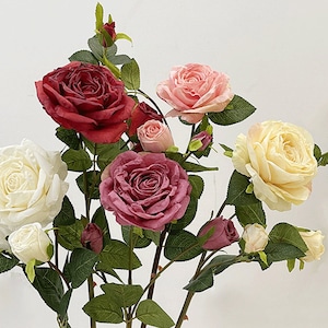 Artificial Rose Stem with Dried Look Petal, Vintage Flower with Buds, Home Rustic Floral Decoration, Bouquet DIY Material, Party Arrangement