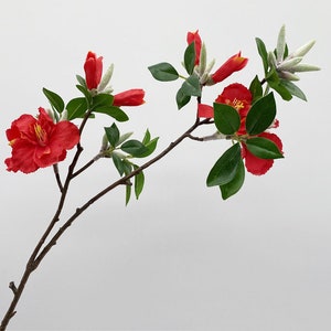 Azalea Branch with Buds and Leaves, Fake Rhododendron Stem, Artificial Flower, Home Floral Decor, Wedding Party Bloom, Indoor Arrangement