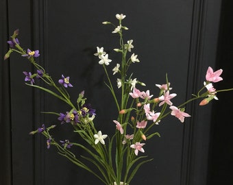 Fake Gaura Flower Stem with Leaves, Artificial Flower Craft, Rustic Wildflowers, Home Floral Decor, Flower Fillers for Bouquets, Arrangement
