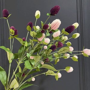 Artificial Gomphrena Globosa Flower Stem with Foliage, Rustic Spring Wildflower, Home Floral Decor, Bridal Bouquet Filler, for Wedding Party