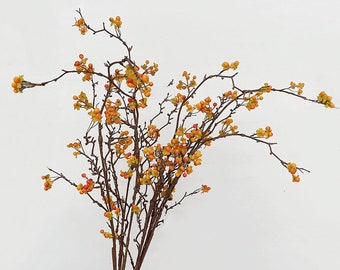 Artificial Bittersweet Fruit with Long Branch, Quality Small Berry Stem, Fall Fruit Twig Decor, Party Floral Arrangement, Floor Vase Filler