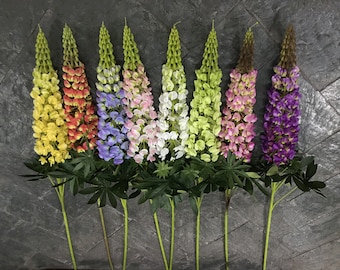 Artificial Lupine Russel Long Stem with Foliage, Indoor Flower Decor, Rustic Wildflower Craft, Wedding Floral Arrangement, Floor Vase Filler