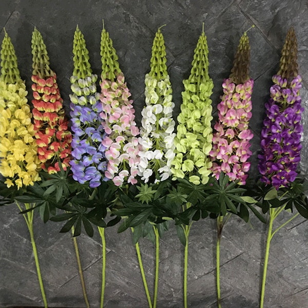 Artificial Lupine Russel Long Stem with Foliage, Indoor Flower Decor, Rustic Wildflower Craft, Wedding Floral Arrangement, Floor Vase Filler