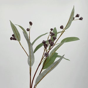 Eucalyptus Leaf Branch with Fruit Artificial, Autumn Foliage with Seed, Home Floral Decor, Wedding Bouquet Wreath Filler, Party Arrangement