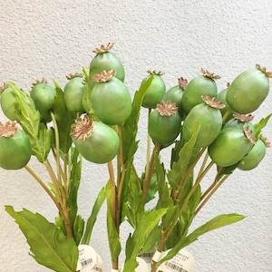 Fake Poppy Fruit Stem with Leaves, Real Touch Poppy Fruit, Artificial Flower Craft, Home Floral Decor, Wedding Party Arrangement Centerpiece