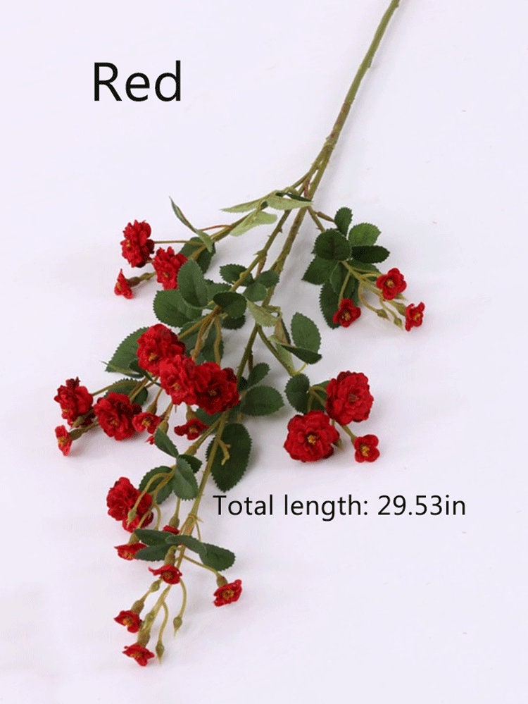 Small Rose Flower Stem With Buds and Leaves, Rustic Wildflower Spray ...