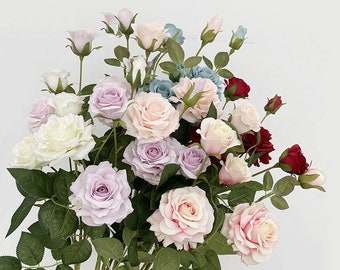 Artificial Rose Stem with Bud, Fake Flower and Foliage, Home Floral Decor, Wedding Bouquet DIY Material, Party Table Plant Arrangement Gift