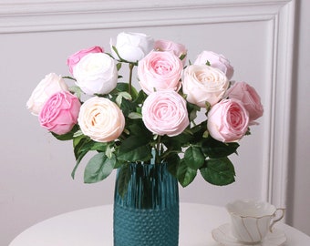 Flor de rosa artificial con hojas, tallo de rosa individual, decoración floral para el hogar, relleno de ramo de boda, arreglo de fiesta, centro de mesa
