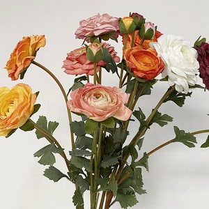 Dried Ranunculus Stem with Bud, Artificial Flower Craft, Vintage Home Floral Decor, Wedding Arrangement Centerpiece, Bouquet Garland Arch