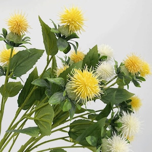 Safflower Stem with Leaves, Carthamus Tinctorius Spray, Artificial Flower Craft, Rustic Wildflower, Home Floral Decor, for Party Arrangement