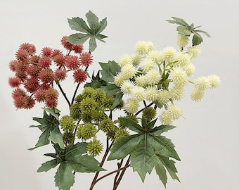 Artificial Castor Bean Stem With Foliage, Fake Ricinus Communis Fruit, Home Tropical Plant Decoration, Party Floral Arrangement, Bouquet DIY
