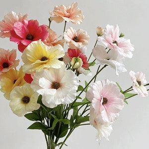 Artificial Buttercup Stem, Fake Kingcup Flower with Bud, Rustic Floral Arrangement, Spring Bouquet DIY Material, Home Wildflower decor