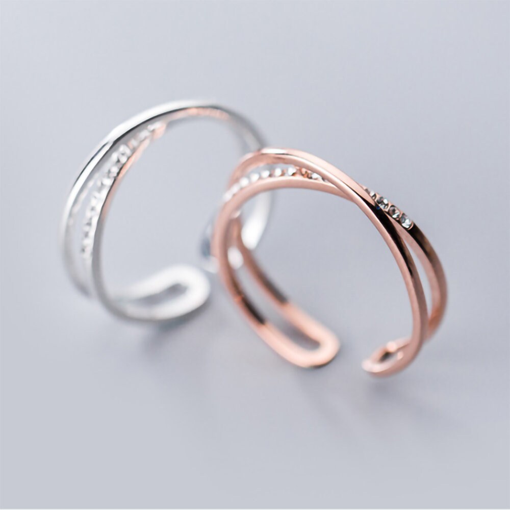 S925 silver CZ double layer ring double layer open ring Etsy