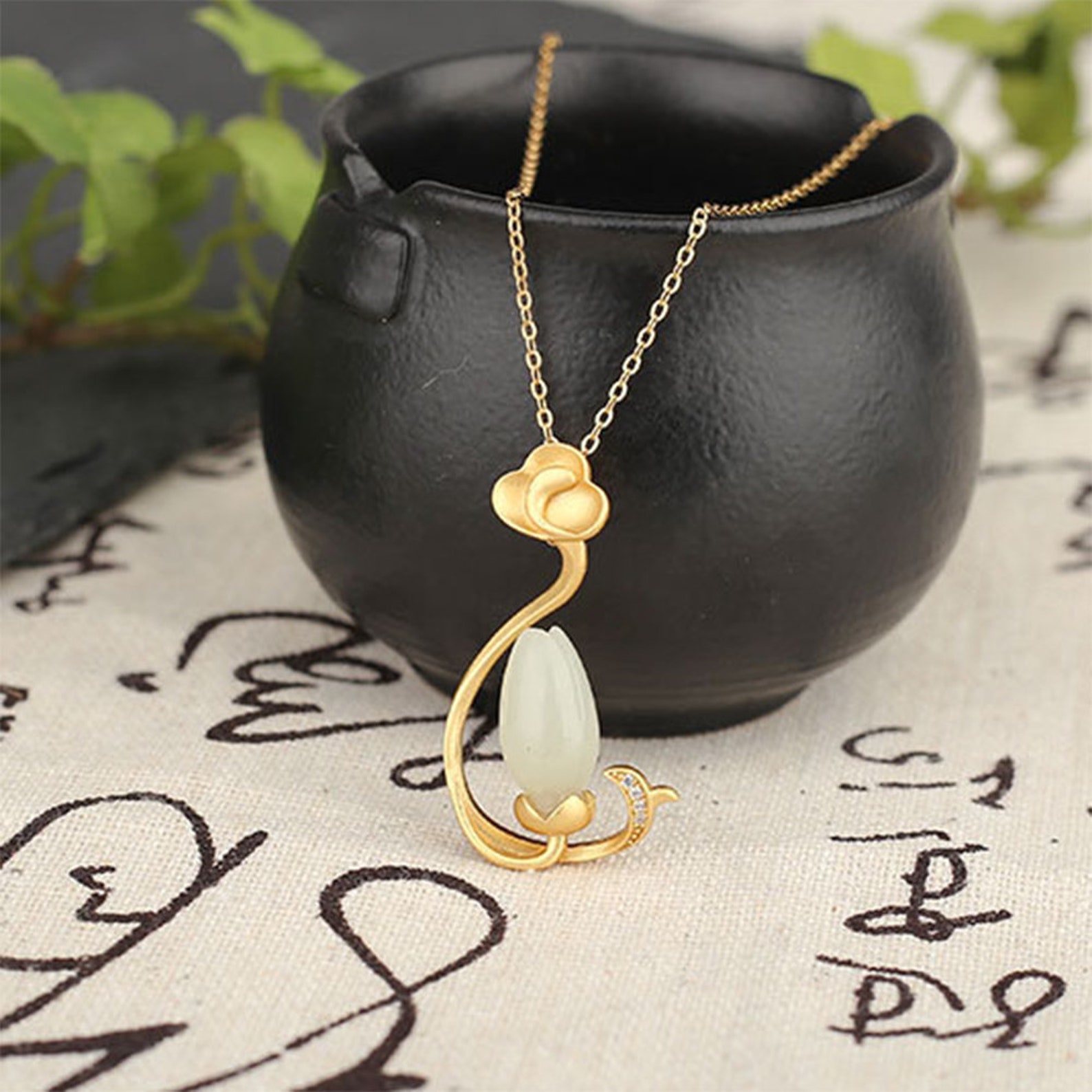 Jade Orchid PendantCarved White Flower Pendant925 Silver Etsy