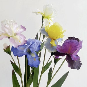 Iris Stem with Foliage, Quality Artificial Flower and Bud, Realistic Individual Spray, Rustic Floral Decor, Garden Party Table Centerpiece