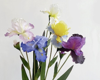Iris Stem with Foliage, Quality Artificial Flower and Bud, Realistic Individual Spray, Rustic Floral Decor, Garden Party Table Centerpiece