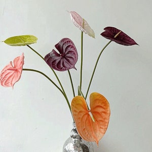 Flamingo Lily Flower Stem, Artificial Anthurium Andraeanum, Tropical Plant Floral, Home Spray Decor, living Room Bloom, Wedding Arrangement