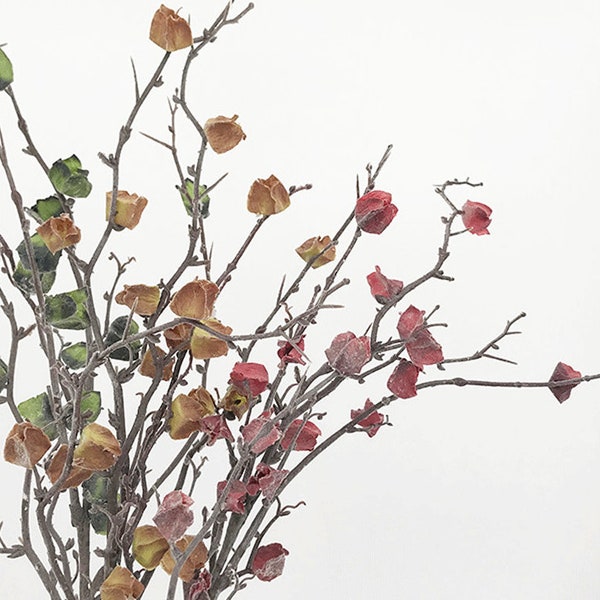 Tige de fleur de lanterne d’aspect séché, branche morte artificielle avec fruit, décoration de brindille rétro, arrangement floral pour la maison, centre de table de fête rustique