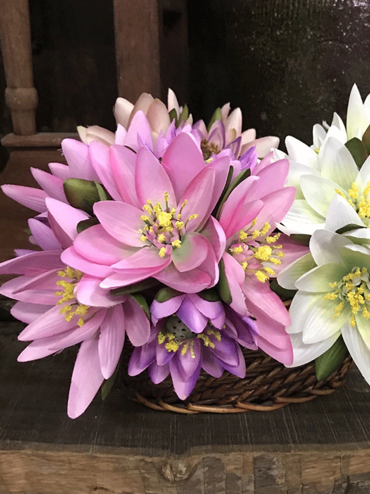 10 Pièces De Fleurs De Lotus Artificielles Avec Feuilles De