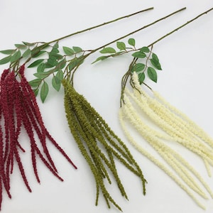 Amaranthus Caudatus Stem with Foliage, Artificial Love Lies Bleeding, Dangling Flower Craft, Home Floral Decor, for Wreath Bouquet Arch Gift