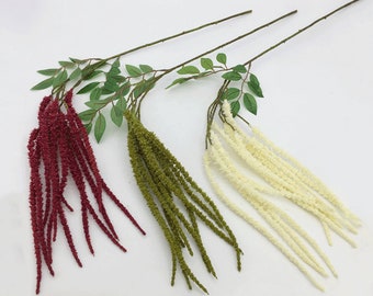 Amaranthus Caudatus Stem with Foliage, Artificial Love Lies Bleeding, Dangling Flower Craft, Home Floral Decor, for Wreath Bouquet Arch Gift