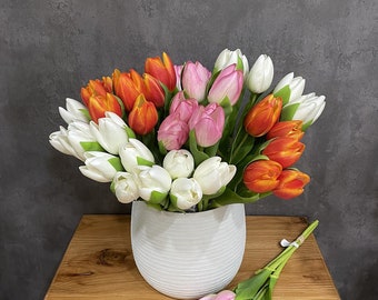 Quality Tulip Bouquet, Artificial Flower Crafts, Realistic Floral Gift, Living Room Decor, Party Bloom Arrangement Centerpieces, for Wedding