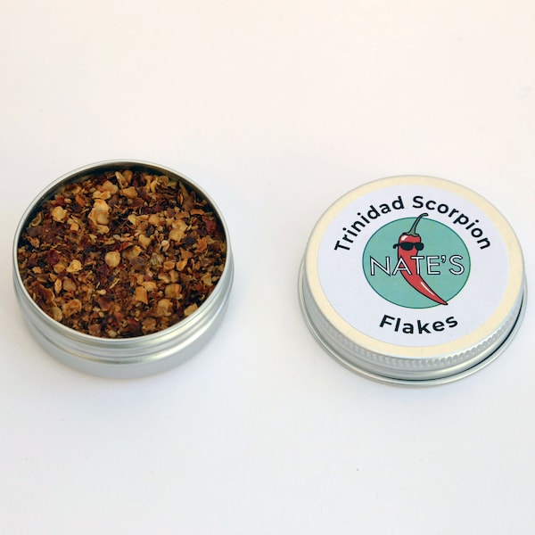 Trinidad Moruga Scorpion Flakes -  Worlds Hottest Chilli - 10g in a Cute Tin