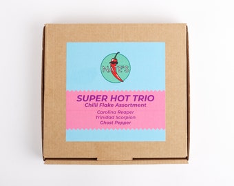 Superhot Flake Trio - Ghost Pepper, Carolina Reaper and Trinidad Scorpion Flakes - 10g Each in a Tin
