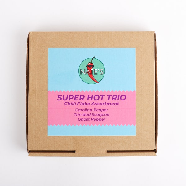 Superhot Flake Trio - Ghost Pepper, Carolina Reaper und Trinidad Scorpion Flakes - 10g je in einer Dose