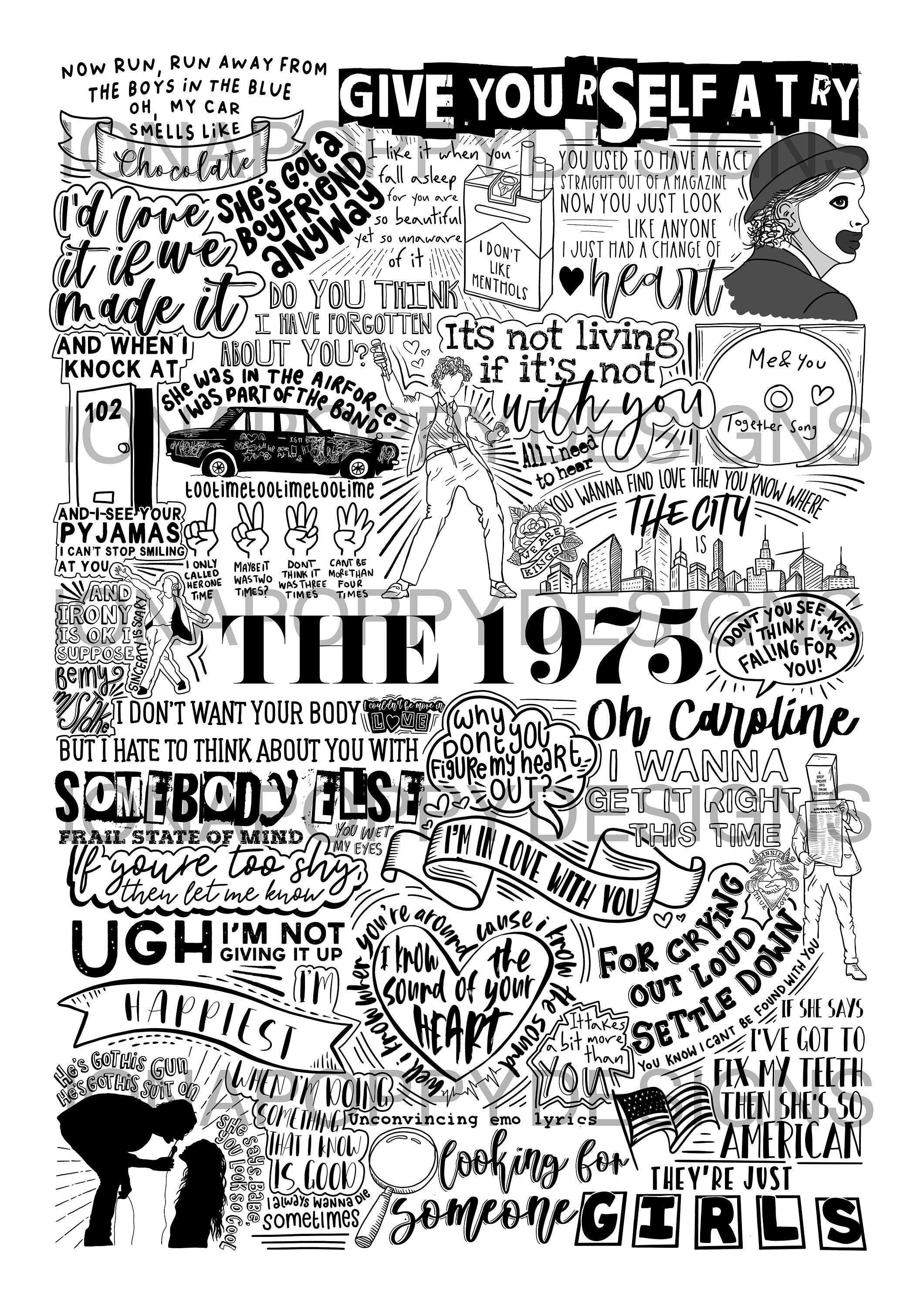 Discover The 1975 - Lyric Print | Doodle Fan Poster Art | Music Lover Gift No Frame