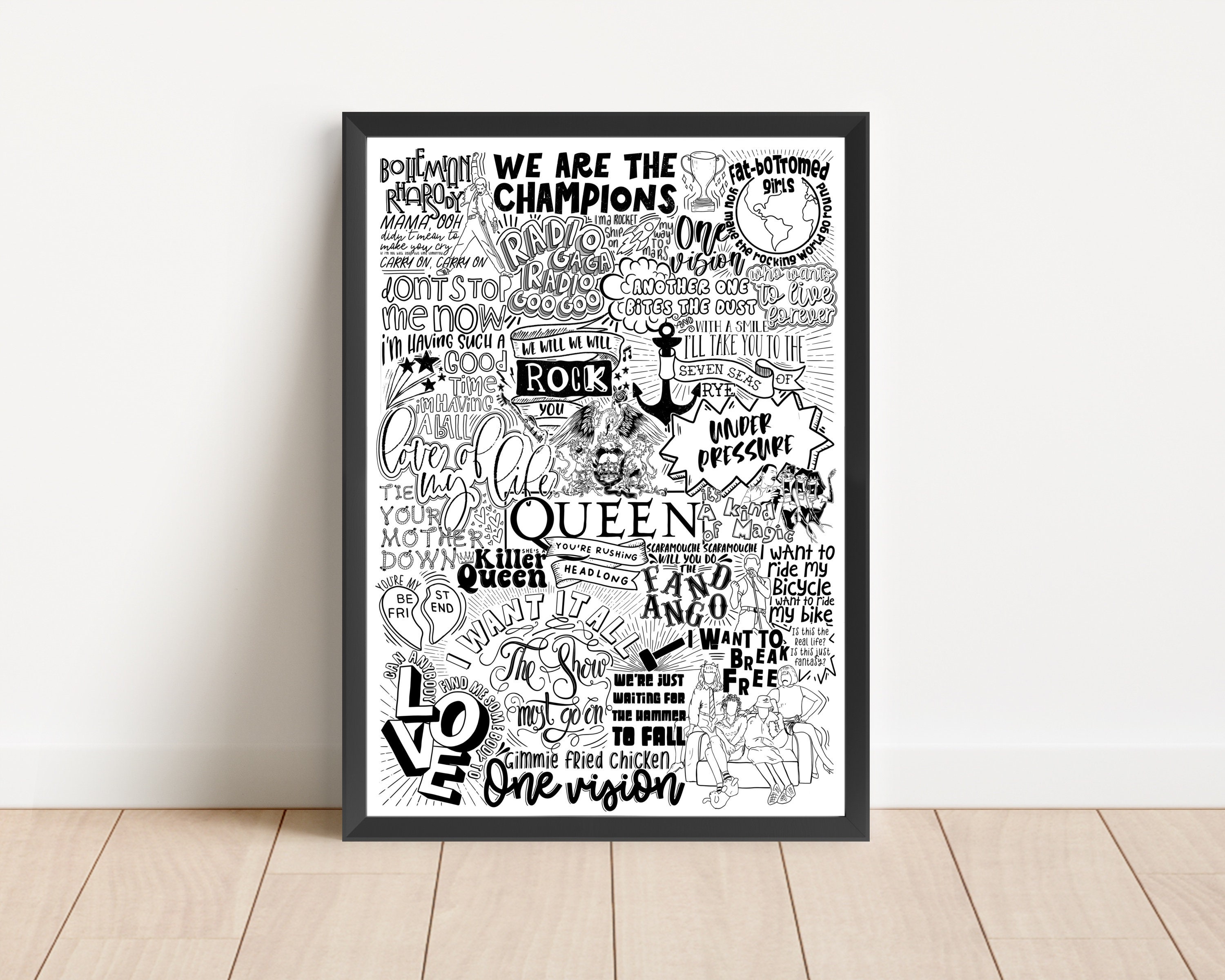 Queen UNDER PRESSURE Lyrics Poster Print Wall Art