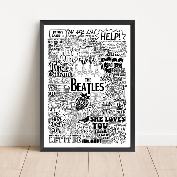 The Beatles - Greatest Hits | Doodle Fan Poster Art | Music Lover Gift