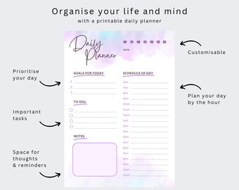 Daily Planner Printable To-Do List, Downloadable Organiser for Work/Home, A4