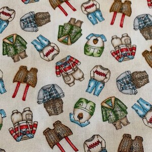 1/2 Yard Forest Friends | Clothes | Overalls | Cream | 100 % Cotton Quilting Fabric By Maywood Studio