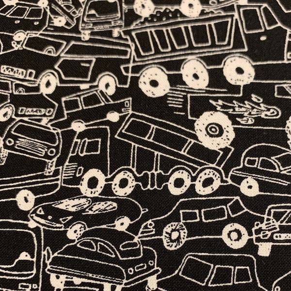 1/2 Yard Rush Hour | Traffic Jam | Cars | Trucks | Black & White | 100% Cotton Quilting Fabric by Dear Stella