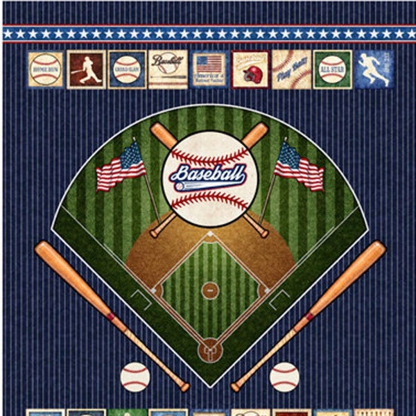 America's Pastime Baseball Panel | Navy | Wine | 100% Cotton Quilting Fabric by Dan Morris for QT Fabrics