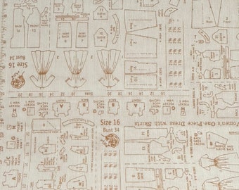 1/2 Yard Home Town Clothing Patterns by Lori Holt | Brown | Pink | Green | Sewing | 100% Cotton Quilting Fabric for Riley Blake