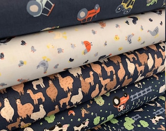1/2 Yard Animal Farm | Llamas | Tractors | Chickens | Cows | 100% Cotton Quilting Fabric by Dear Stella