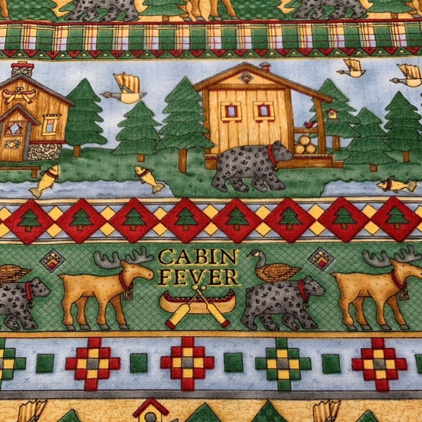 1/2 Yard Mumms The Word Cabin Fever | RARE | OOP | Christmas | Deer | Bears | Vintage | 100% Cotton Quilting Fabric by SSI