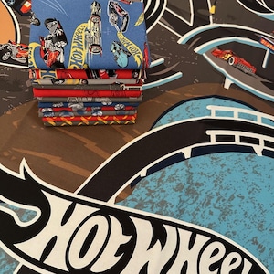 11 Piece Hot Wheels Classic FQ Bundle PLUS Canvas Panel | Race Track | Play Mat | Toy Cars | 100 % Cotton Quilting Fabric by Riley Blake
