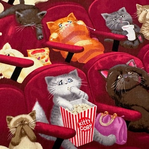 Scaredy Cats REMNANT | Movie Theater | Wine | Patt# CAT-C 8141 | 100% Cotton Quilting Fabric by Timeless Treasures