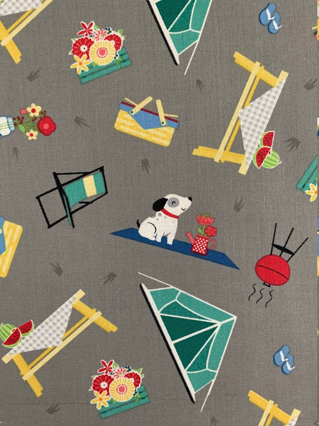 1/2 Yard Adventure Time Camping Dogs Picnic 100 Cotton Quilting