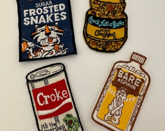 Vintage Wacky Kooky Patches | Embroidered | Sew-On | 1970&#39;s | Chock Full of Butts | Frosted Snakes | Funny Fabric Patches