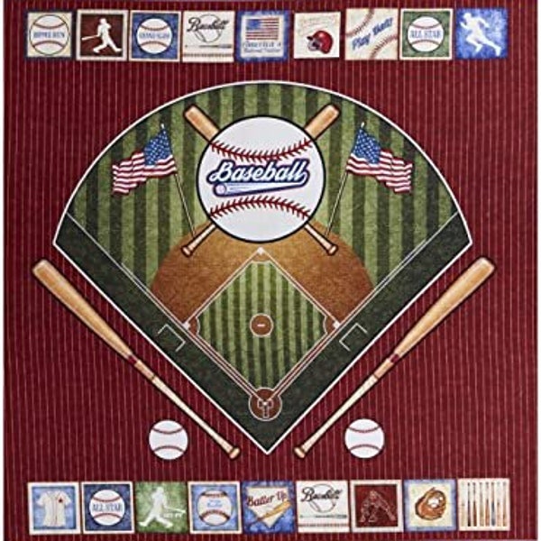 America's Pastime Baseball Panel | Navy | Red | 100% Cotton Quilting Fabric by Dan Morris for QT Fabrics