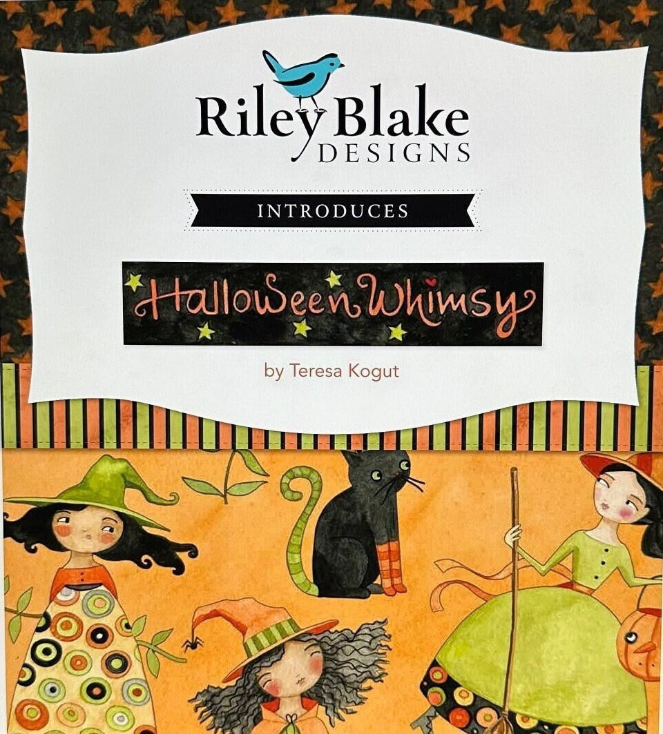 1/2 Yard Halloween Whimsy by Teresa Kogut | Cats | Witch | Pumpkins | Stars | 100% Cotton Quilting Fabric by Riley Blake